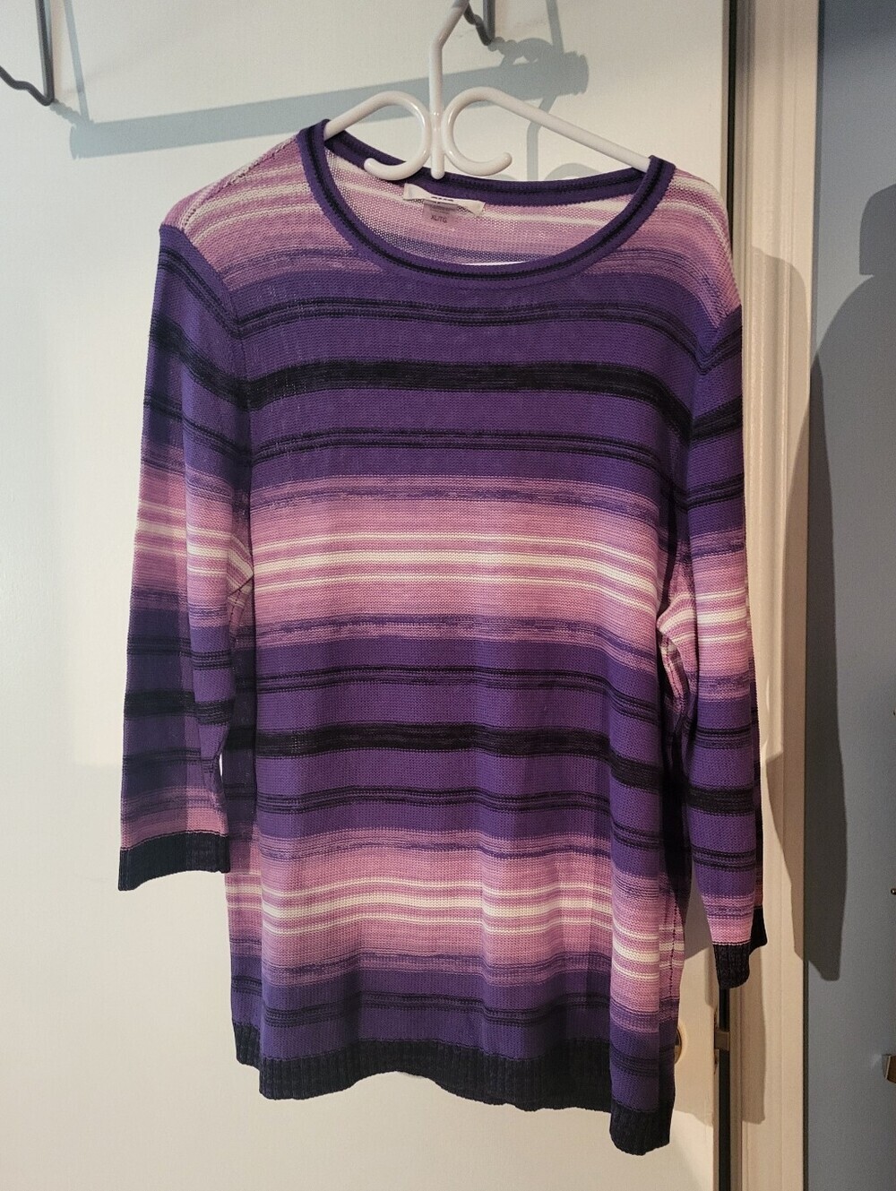 Vintage Alia Purple Striped Knit Long Sleeve Sweater  Size XL